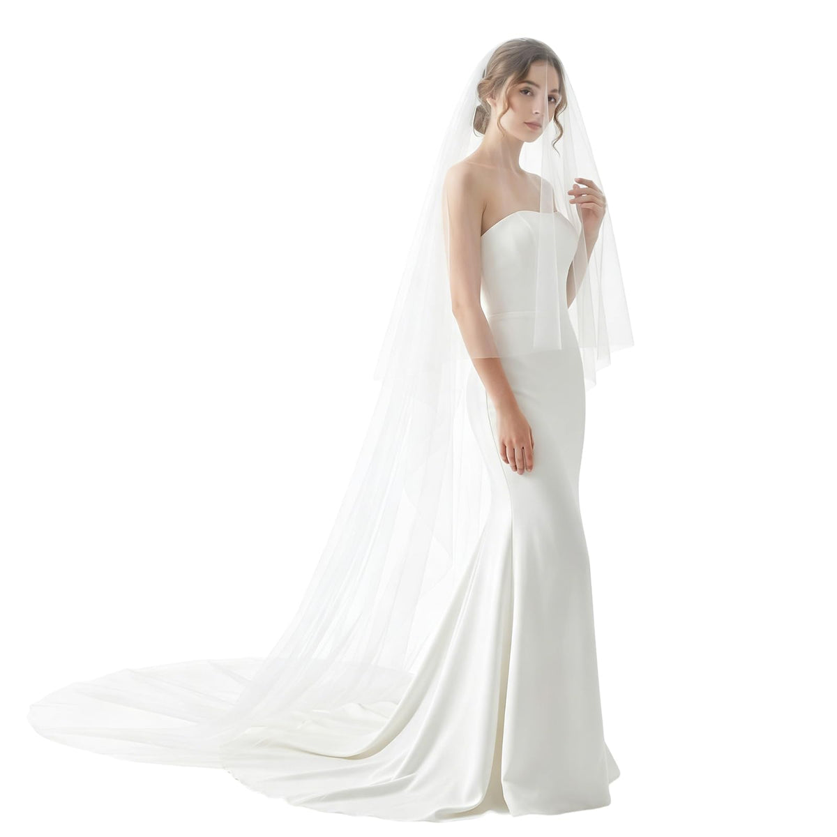 2 Tiers Wedding Veil Cathedral Length with Comb（Off white）