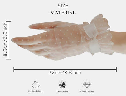 Short Polka Dot Lace Gloves Bow Mesh Tea Party Gloves for Women