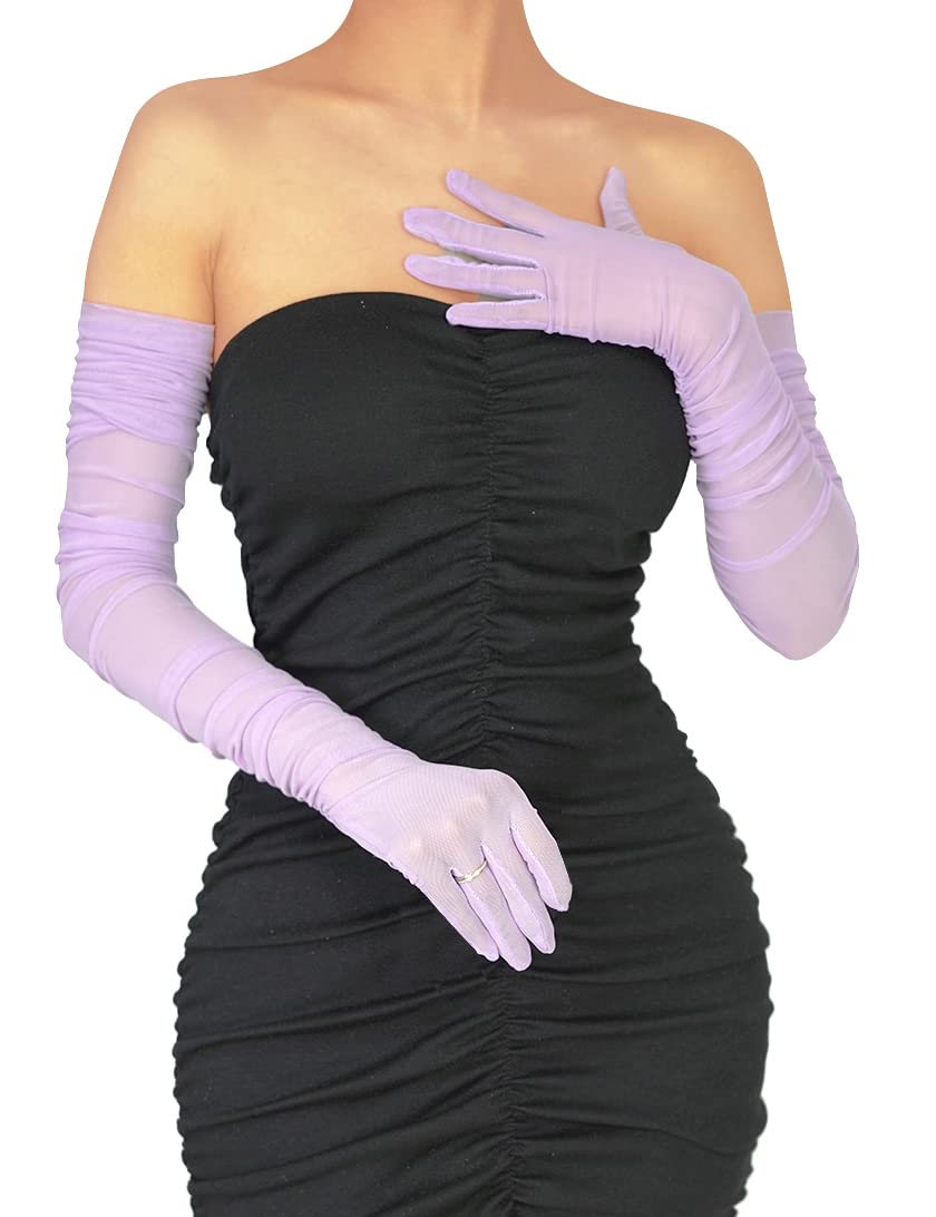 Stretchy Ruched Sheer Mesh Tulle Long Opera Gloves for Women