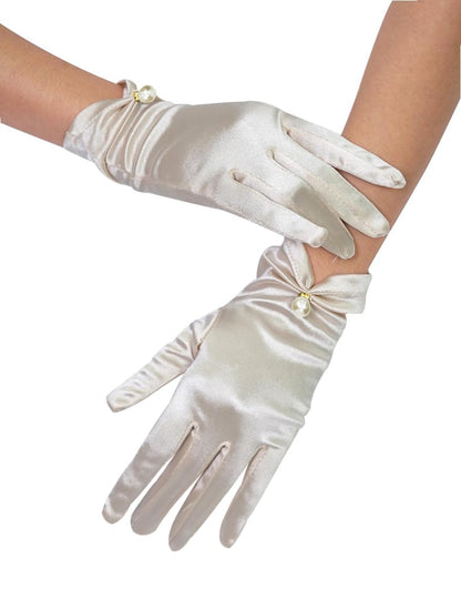 QRBTSCL Women's Short Satin Gloves for Wedding Tulle Tea Party Gloves
