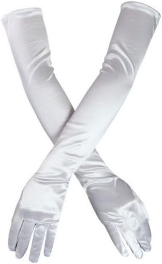 DreamHigh Women's Evening Party Mittens 21" Long Black/White Satin Finger Gloves