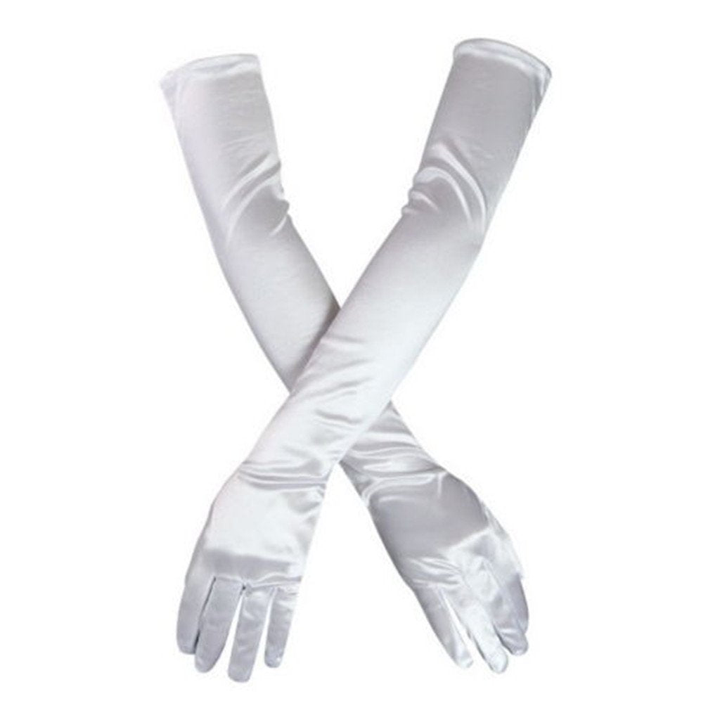 DreamHigh Women's Evening Party Mittens 21" Long Black/White Satin Finger Gloves