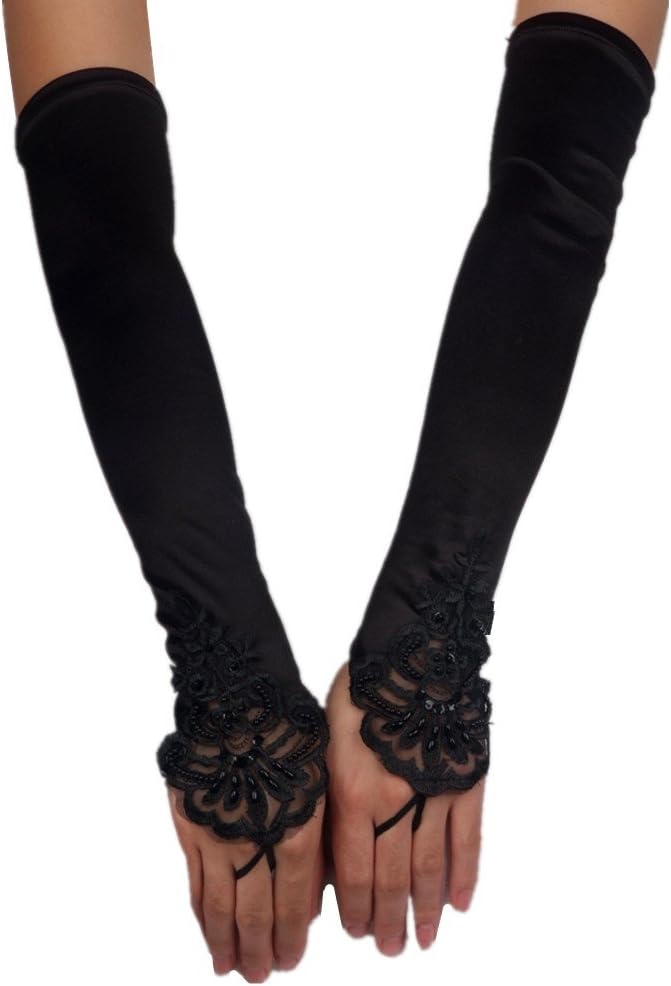 DreamHigh Satin Lace Fingerless Elbow Length Wedding/Party/Evening Gloves