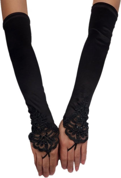 DreamHigh Satin Lace Fingerless Elbow Length Wedding/Party/Evening Gloves