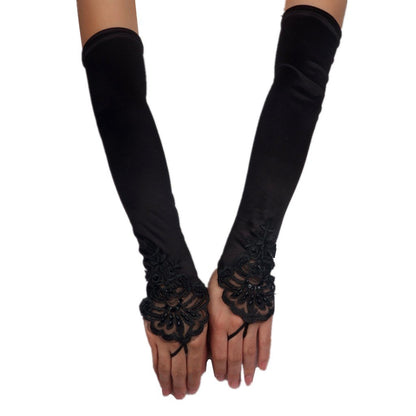 DreamHigh Satin Lace Fingerless Elbow Length Wedding/Party/Evening Gloves