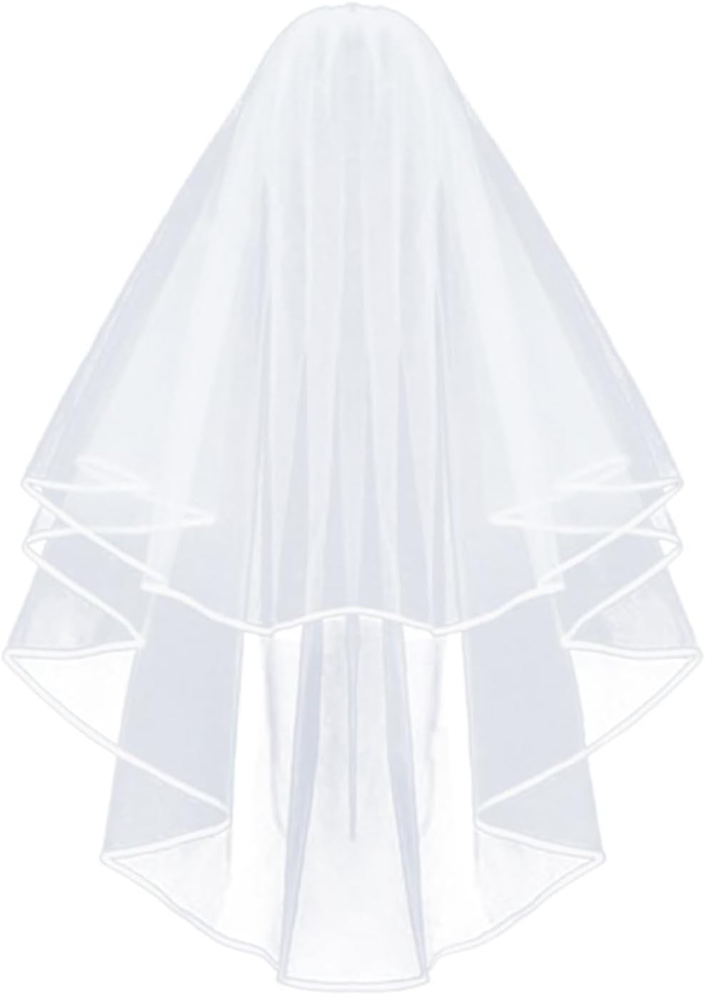 Korty Wedding Veil,2/3 Tier Ribbon Edge Center Cascade Bridal Veil with Comb for Bachelorette Party