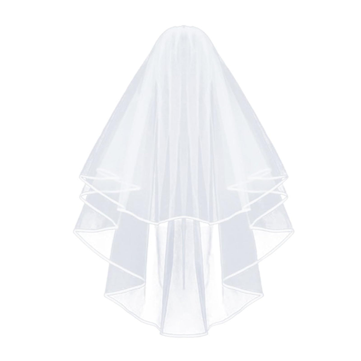 Korty Wedding Veil,2/3 Tier Ribbon Edge Center Cascade Bridal Veil with Comb for Bachelorette Party