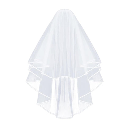 Korty Wedding Veil,2/3 Tier Ribbon Edge Center Cascade Bridal Veil with Comb for Bachelorette Party