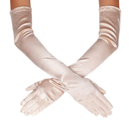 DreamHigh Women's Evening Party Mittens 21" Long Black/White Satin Finger Gloves
