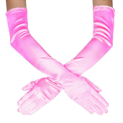 DreamHigh Women's Evening Party Mittens 21" Long Black/White Satin Finger Gloves