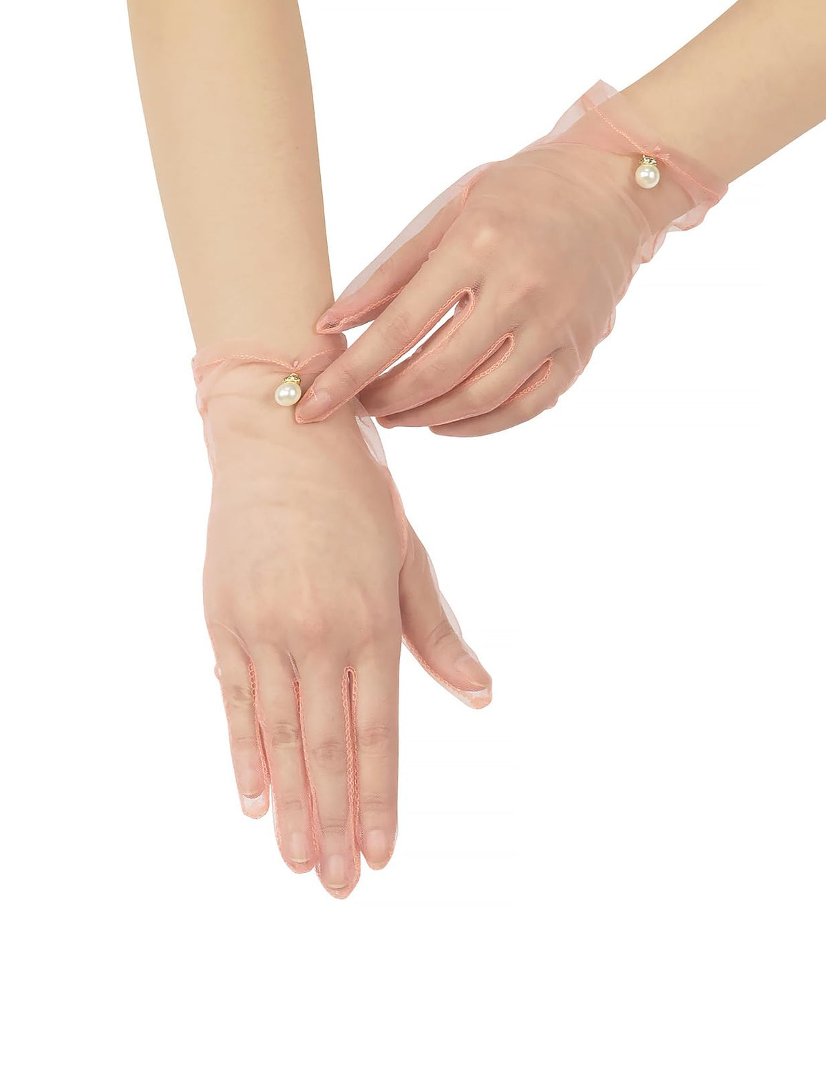 Women's Short Pearl Tulle Gloves Formal Bridal Wedding Wrist Gloves