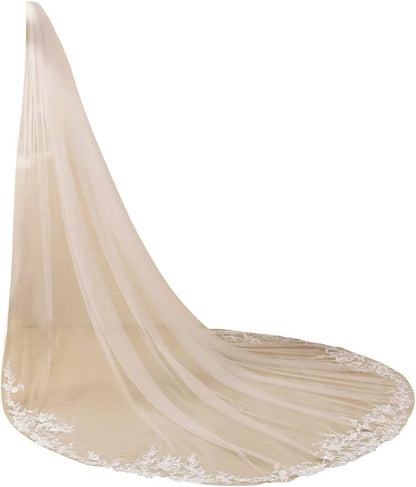 EllieWely Long 1 Tier Lace Wedding Bridal Veil With Metal Comb F10