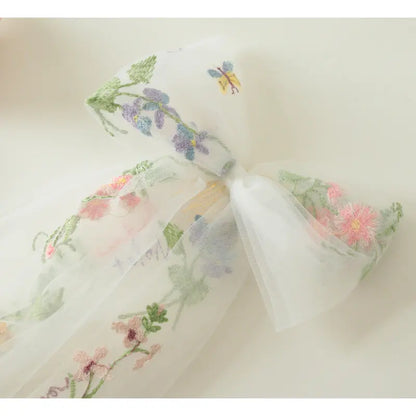 Botanical bow veil, Veil alternative, Unique veil, Embroidered flowers with names veil, Bachelorette bow, Bridal shower hair