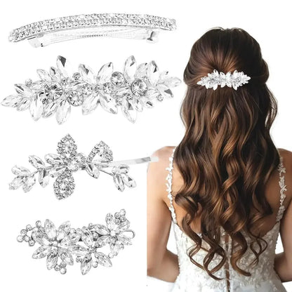 4 count Rhinestone Hair Clips for Women Hair Barrettes  Bridal hair accessories for Wedding Party Everyday