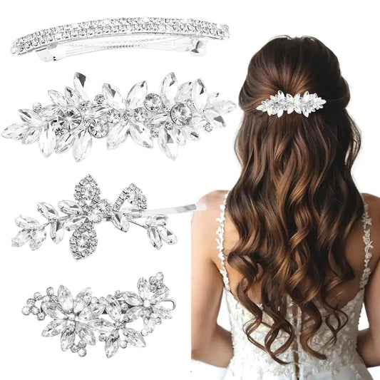 4 count Rhinestone Hair Clips for Women Hair Barrettes  Bridal hair accessories for Wedding Party Everyday