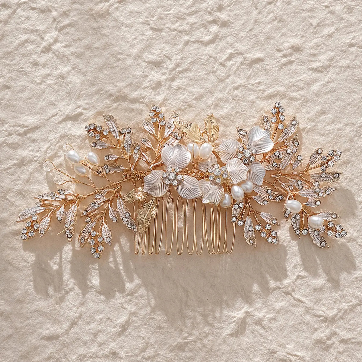 French Vintage Pearl Rhinestone Hair Comb, Stunning Bride Wedding Headpiece, Gold Leaf Hair Pin, Bridesmaid Photo Shoot Accessory