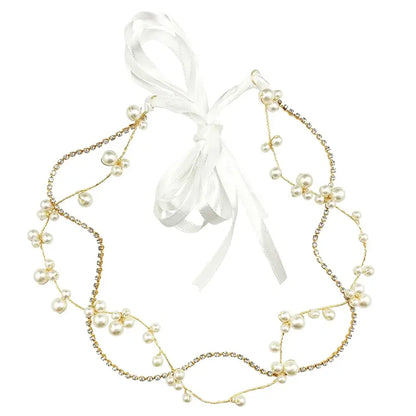 Women's Gold Vine Bridal Headband - Elegant Wedding Hair Accessory with Faux Pearls, Sparkling Rhinestones, Rhinestone Trim, Jewelry Care Instructions, Default Western Bridal Headwear (no)