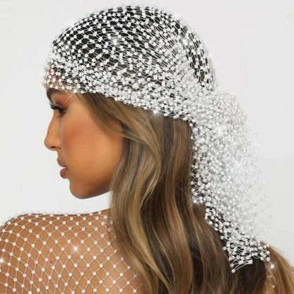 Rhinestone Fishnet Elastic Hairband, Glittering Mesh Veil Headpiece for Women, Bridal Headband, Fashion Accessory for Daily Wedding Party Dance