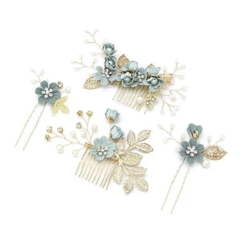 Korean-Style Bridal Wedding Hair Accessories, Blue, Purple, Pink, and White Fresh-Style Hair Combs, Girls' Bridesmaid Hair Accessories