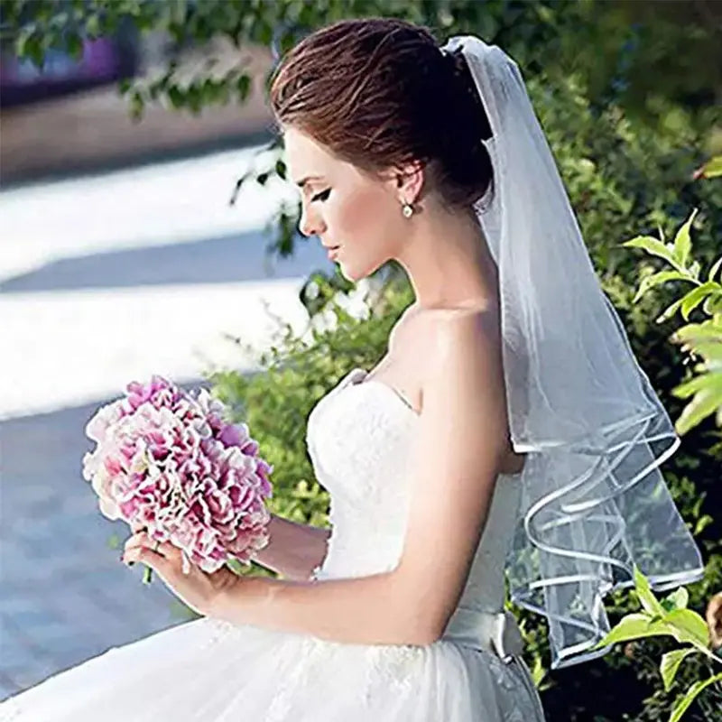 Bridal Veil - Double-Layer, Ribbon-Shape Plain Yarn Wedding Fashion Accessory, Fashion Accessories