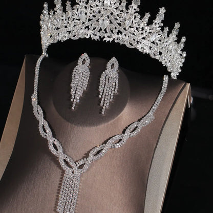 A set of classic rhinestone crowns, necklaces, and earrings for brides, 4 wedding jewelry sets, Bridal accessories, Bridal Accessory, suitable for weddings, parties, gatherings