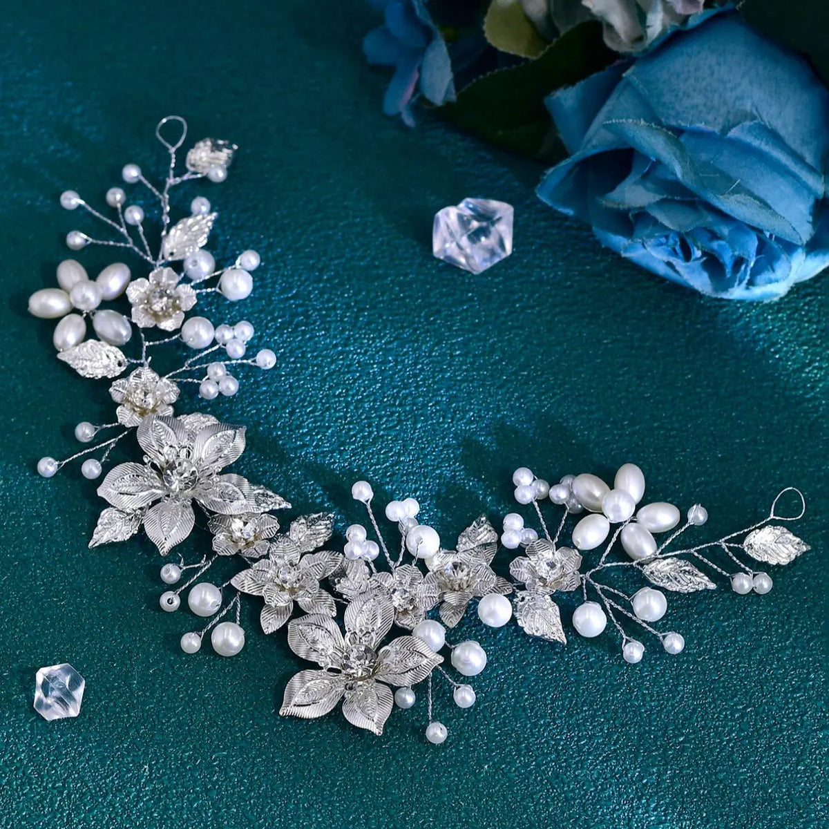Faux Pearl & Rhinestone Decorated Headband, Elegant Leaf & Flower Design Headband for Wedding Bridal Party Formal Occasions, Fashion Accessories for Women, Tiara