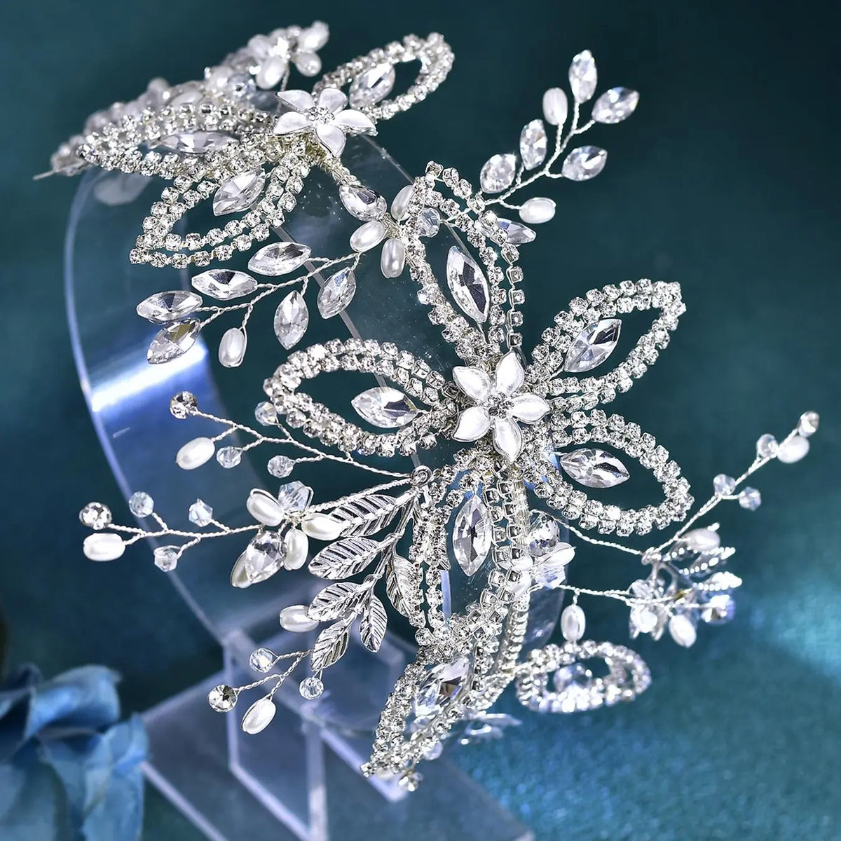 Luxury Leaf Design Headband, Fashionable Rhinestone Decorated Hair Accessories for Wedding Bridal Party Formal Occasions, Elegant Hair Accessories for Women