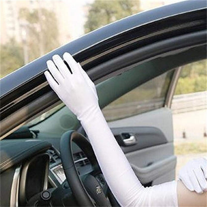 DreamHigh Women's Evening Party Mittens 21" Long Black/White Satin Finger Gloves