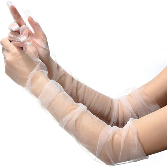 Tarpop Women Long Sheer Mesh Gloves 27.5" Opera Elbow Tulle