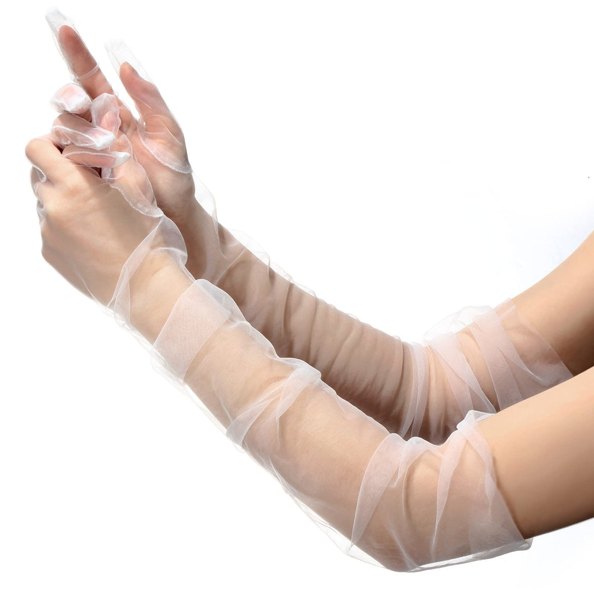 Tarpop Women Long Sheer Mesh Gloves 27.5" Opera Elbow Tulle