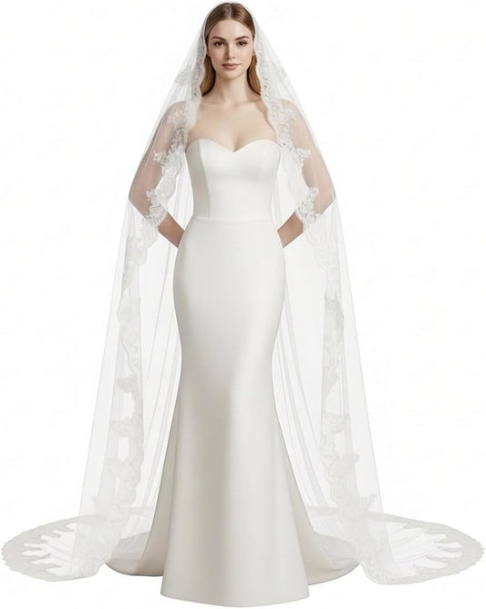 Cathedral Length Wedding Veil Lace Soft Tulle with Comb