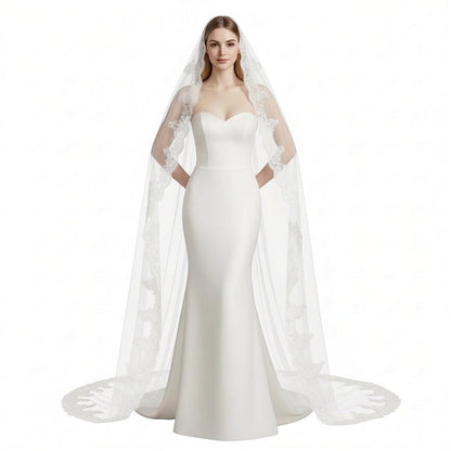 Cathedral Length Wedding Veil Lace Soft Tulle with Comb