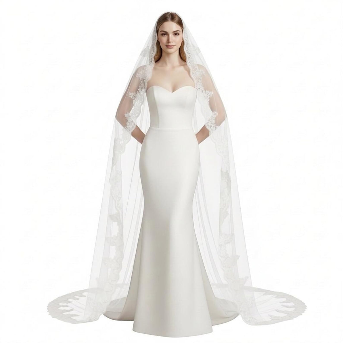 Cathedral Length Wedding Veil Lace Soft Tulle with Comb