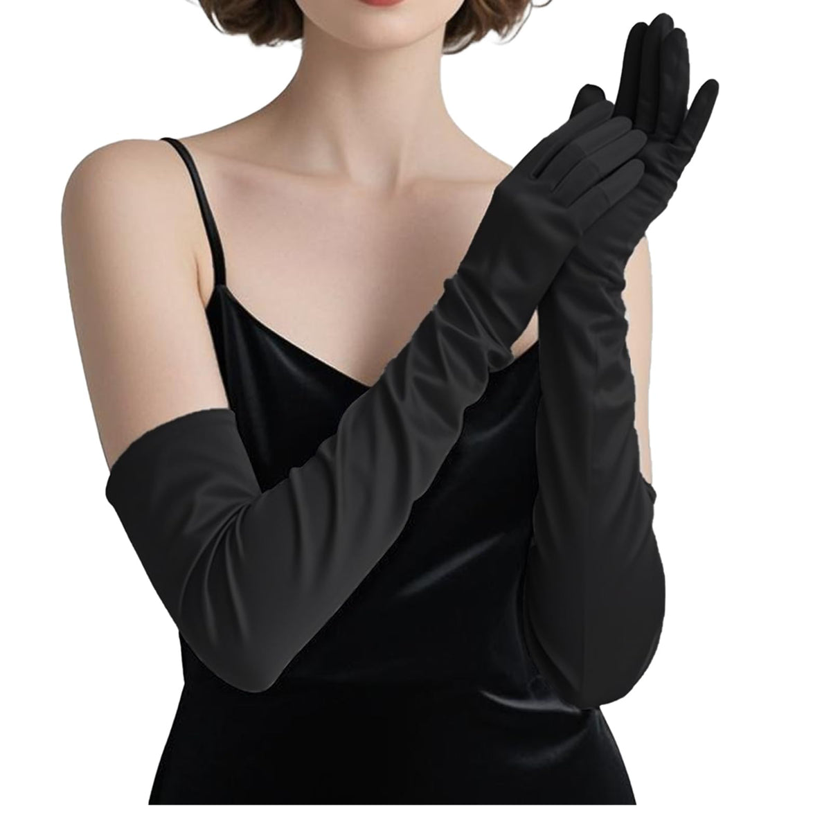 THARAHT Women Long Gloves with Satin Elbow Length for 1920s Opera Tea Party Costumes Bridal Evening Dress