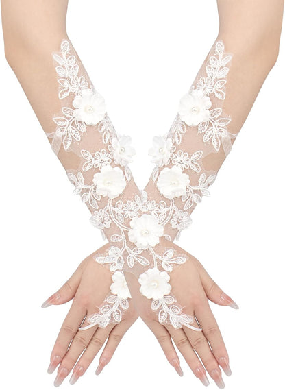 Women's Fingerless Lace Gloves White Elegant for Bridal Wedding