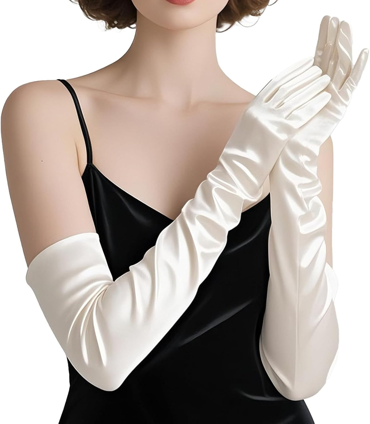 THARAHT Women Long Gloves with Satin Elbow Length for 1920s Opera Tea Party Costumes Bridal Evening Dress
