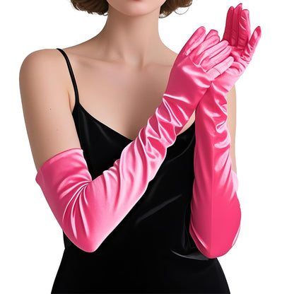 THARAHT Women Long Gloves with Satin Elbow Length for 1920s Opera Tea Party Costumes Bridal Evening Dress