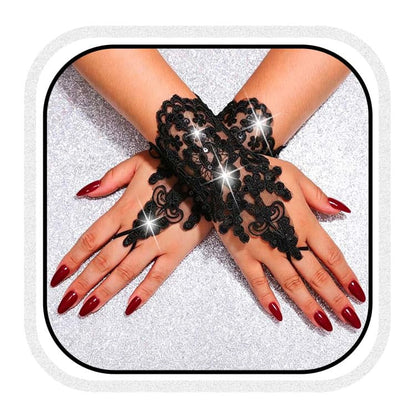 Bride Wedding Short Lace Gloves White Fingerless Rhinestone Gloves Bridal Gloves Accessories for Women