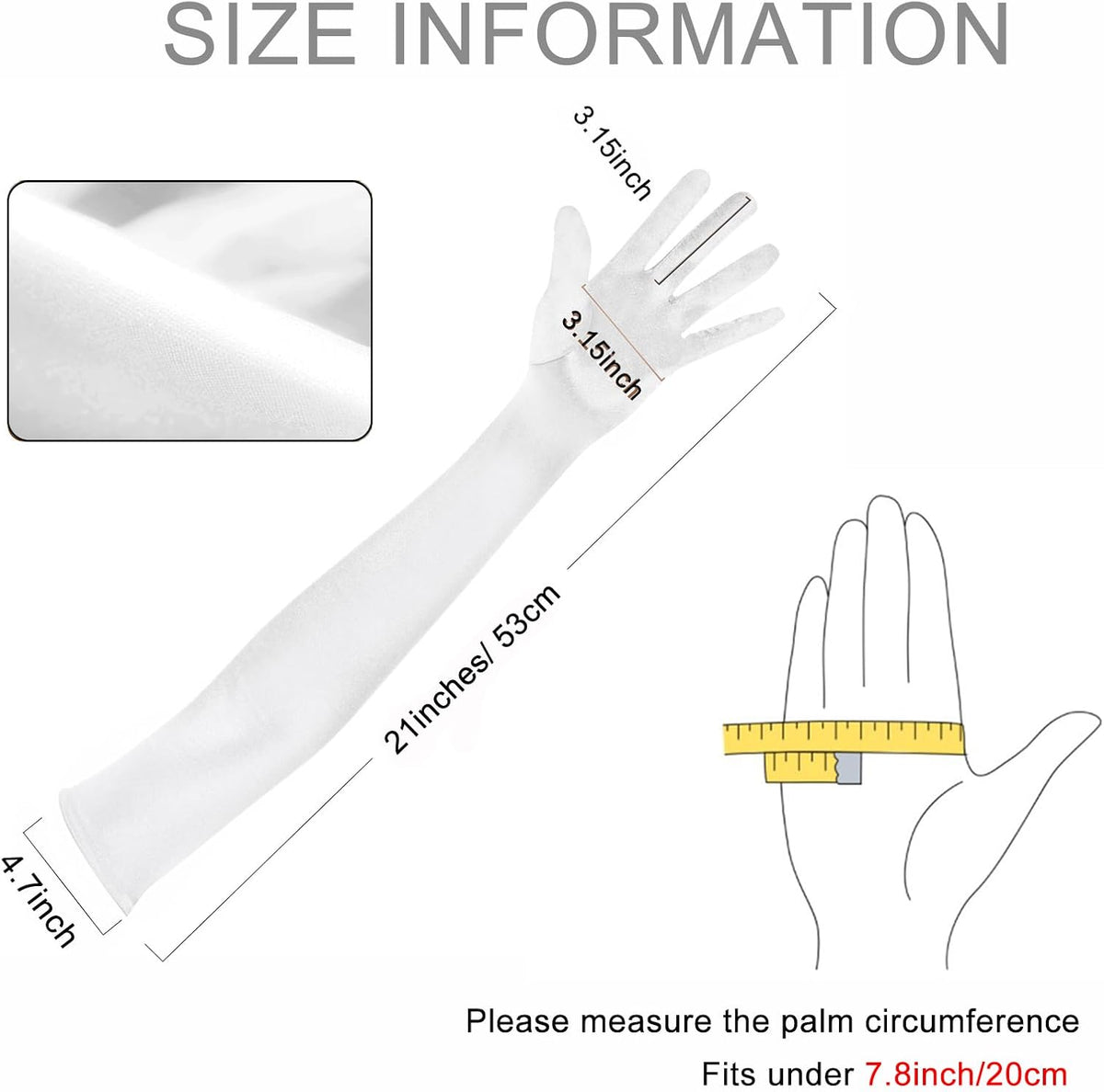 Long Opera Satin Gloves for Women Costume Elbow Length 1920s Dress, 21 inch
