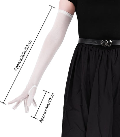 THARAHT Women Long Sheer Gloves Tulle Mesh Gloves Suitable For 1920s Opera Tea Party Attire And Bridal Evening Gowns