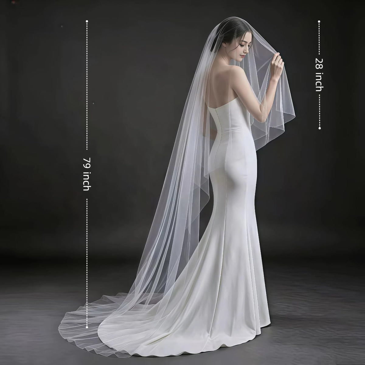 2 Tiers Wedding Veil Cathedral Length with Comb（Off white）