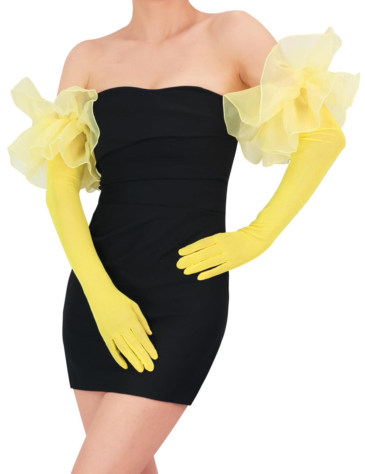 Extra Long Mesh Gloves Puffy Oversize Stretchy Tulle Opera Gloves