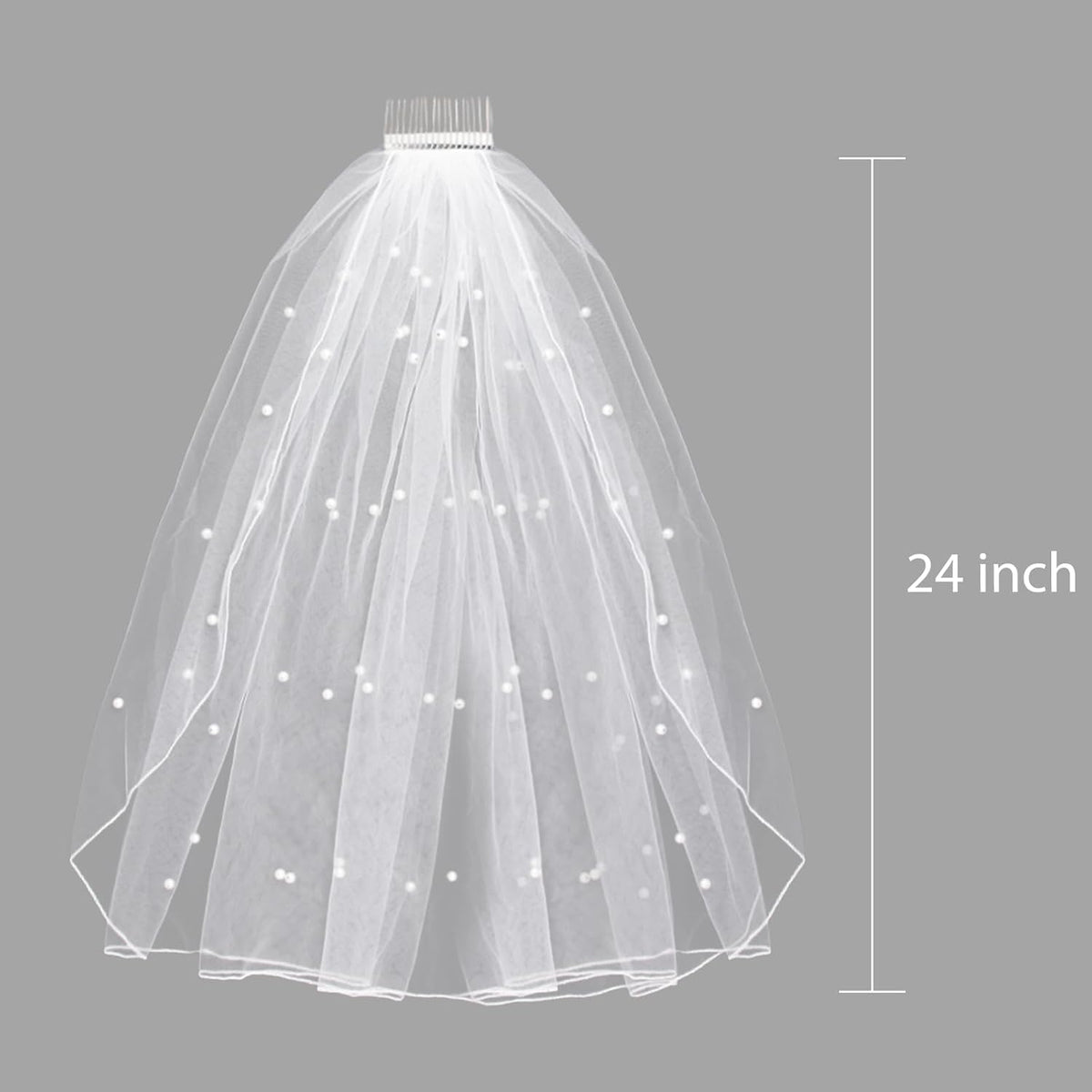 Pearl Bride Veil with Comb, Short Tulle Veil for Wedding