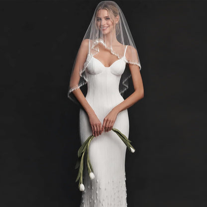 2 Tier Teardrop Pearl Wedding Veil with Comb