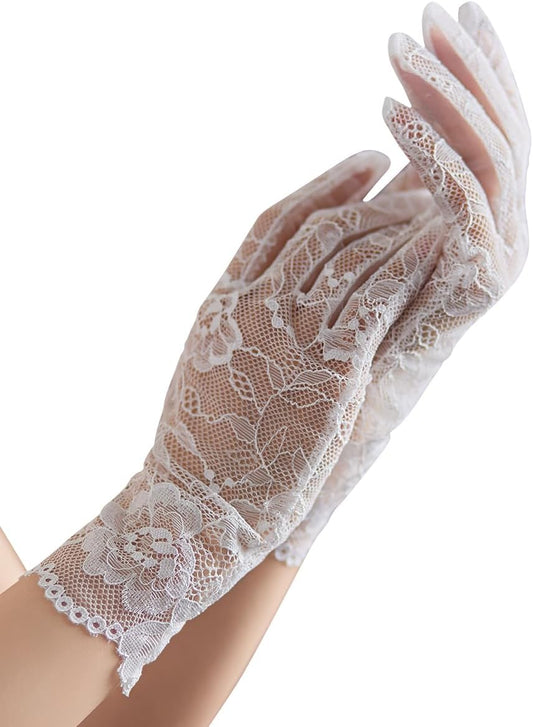 Short Bridal Elegant Lace Gloves Women Tea Party Gloves