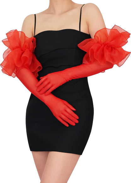 Extra Long Mesh Gloves Puffy Oversize Stretchy Tulle Opera Gloves