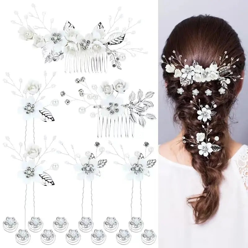 Women's Purple Floral Shape Hair Pins Set - 18-Piece Multiple Pieces with Pearl Accents, Rhinestones, Clip-In Design, Cruelty-Free Prom Bridal Headwear for 24-Hour Wear