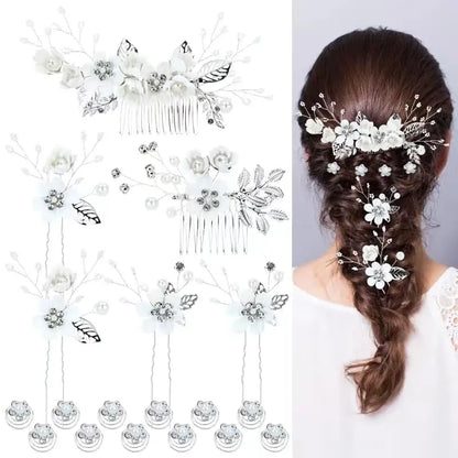 Women's Purple Floral Shape Hair Pins Set - 18-Piece Multiple Pieces with Pearl Accents, Rhinestones, Clip-In Design, Cruelty-Free Prom Bridal Headwear for 24-Hour Wear