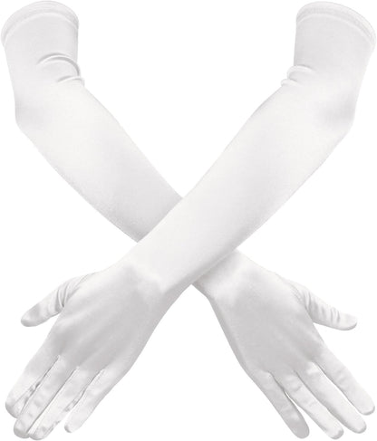 Garma Long Opera Gloves Women Formal, 1920s Satin Wedding Bridal Princess Dress For Women, Elbow Length 20inch