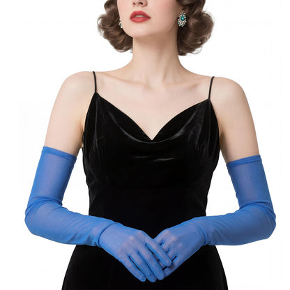 THARAHT Women Long Sheer Gloves Tulle Mesh Gloves Suitable For 1920s Opera Tea Party Attire And Bridal Evening Gowns